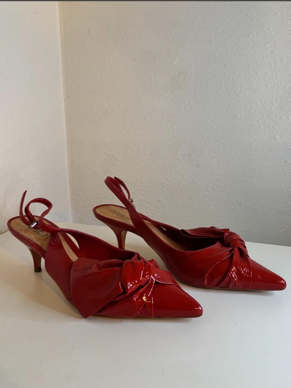 SCHUTZ Orange Pointed Slingback Knot Pumps- Kitten Heels